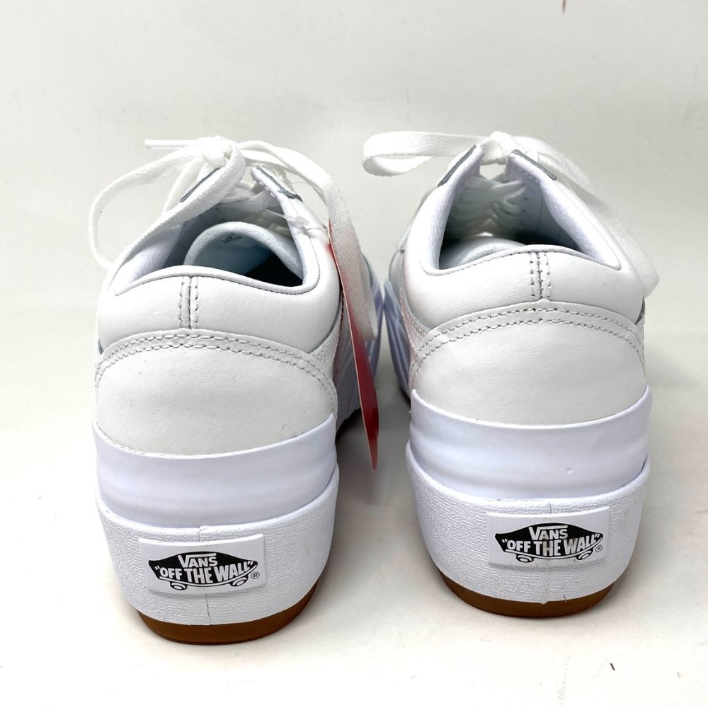 VANS PLATFORM Old Skool Stacked Leather Sneakers White Women’s Size VN0A4U15OER - Picture 5 of 12
